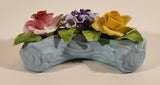 Vintage Stanley Bone China England Miniature Blue Curved Log Porcelain Floral Flower Bouquet