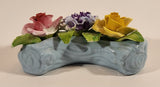 Vintage Stanley Bone China England Miniature Blue Curved Log Porcelain Floral Flower Bouquet