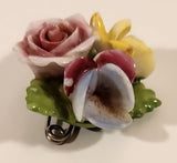Vintage Crown Staffordshire Porcelain Floral Flower Bouquet Brooch Pin