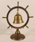 Vintage Captain's Ship Wheel Bell 9" floral Engraved Brass Metal Key Hanger