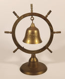 Vintage Captain's Ship Wheel Bell 9" floral Engraved Brass Metal Key Hanger