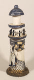 White and Blue Lighthouse with Fish and Fishing Nets Hanging 8 1/2" Wood Ornament