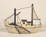 Fishing Trawler Sail Boat White 8" Wooden Boat Model