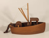 Rare Fishing Trawler with Roll Out Net 10" Teak Wooden Boat Model
