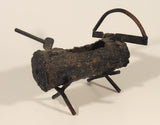 Antique Saw and Axe Hollowed Tree Log Welded Steel Metal Ashtray