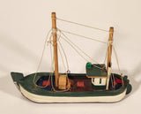 Fishing Trawler Sail Boat Green and White 7" Wooden Boat Model