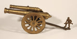 Vintage Civil War Style Double Cannon with Soldier 11 1/4" Brass Metal Sculpture