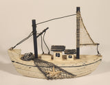 Fishing Trawler Sail Boat White 8" Wooden Boat Model