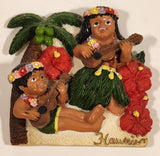Hula Girl and Boy Playing Ukeleles Hawaii 3D Resin Fridge Magnet