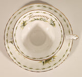 Vintage 1970s Royal Albert Flower of the Month Series January Snowdrops White Flowers Bone China Tea Cup & Saucer Set