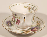 Vintage 1970s Royal Albert Flower of the Month Series October Cosmos Pink and Purple Flowers Bone China Tea Cup & Saucer Set