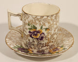 Vintage James Kent Ltd Longton 5022 Purple and Yellow Pansies Espresso Demitasse Cup and Saucer Set Made in England