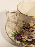 Vintage James Kent Ltd Longton 5022 Purple and Yellow Pansies Espresso Demitasse Cup and Saucer Set Made in England