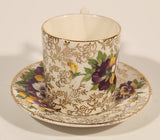 Vintage James Kent Ltd Longton 5022 Purple and Yellow Pansies Espresso Demitasse Cup and Saucer Set Made in England
