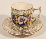Vintage James Kent Ltd Longton 5022 Purple and Yellow Pansies Espresso Demitasse Cup and Saucer Set Made in England