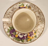 Vintage James Kent Ltd Longton 5022 Purple and Yellow Pansies Espresso Demitasse Cup and Saucer Set Made in England