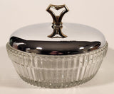 Vintage Ribbed Glass Candy Dish with Chrome Lid