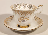 Vintage Royal Albert Bone China England Congratulations Ornate Gold Pattern Tea Cup & Saucer Set