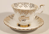 Vintage Royal Albert Bone China England Congratulations Ornate Gold Pattern Tea Cup & Saucer Set