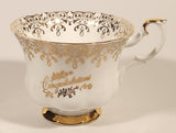 Vintage Royal Albert Bone China England Congratulations Ornate Gold Pattern Tea Cup & Saucer Set