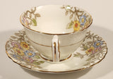 Vintage Delphine China Made in England Pink Yellow Blue Flowers Tea Cup & Saucer Set