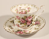 Vintage 1970s Royal Albert Flower of the Month Series June Roses Pink Rose Flowers Bone China Tea Cup & Saucer Set