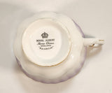 Vintage Royal Albert Bone China England "Rainbow" White with Purple and Gold Trim Tea Cup & Saucer Set