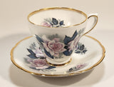 Vintage H M Royal Sutherland Bone China England Pink Roses Flowers Tea Cup & Saucer Set