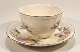 Vintage Sovereign Potteries & Earthenware Made in Canada Pink Flowers Gold Trim Tea Cup & Saucer Set