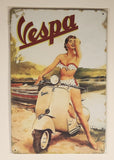 Vespa Pinup Girl Woman On Scooter 8" x 12" Tin Metal Sign New in Package