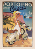 Portofino Cassis 2012 Blonde Woman in White Dress On Vespa Scooter 8" x 12" Tin Metal Sign New in Package