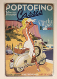 Portofino Cassis 2012 Blonde Woman in White Dress On Vespa Scooter 8" x 12" Tin Metal Sign New in Package