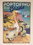 Portofino Cassis 2012 Blonde Woman in White Dress On Vespa Scooter 8" x 12" Tin Metal Sign New in Package