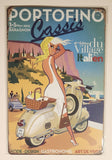 Portofino Cassis 2012 Blonde Woman in White Dress On Vespa Scooter 8" x 12" Tin Metal Sign New in Package