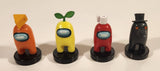 Among Us Orange Crewmate with Cheese Hat, Yellow Crewmate with Sprout Hat, Red Crewmate with Toilet Paper Hat, Black Plague Doctor 2 1/4" Toy Figure Lot of 4