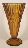 Vintage Art Nouveau Circles Arches Blurred Orange Amber 10" Heavy Glass Flower Vase