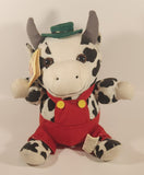 Hong Tat Black and White Cow with Red Coveralls and Green Hat 11" Toy Stuffed Plush New with Tags