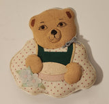 Vintage Teddy Bear in Apron with Flowers Fabric Fridge Magnet