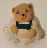 Vintage Teddy Bear in Apron with Flowers Fabric Fridge Magnet