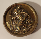 Vintage Saint Christopher Medal 1 3/4" Gold Tone Metal Fridge Magnet