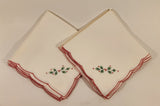 Vintage Shanghai China Christmas Holly Embroidered 100% Cotton 16" x 16" Napkins Set of 10
