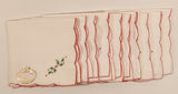 Vintage Shanghai China Christmas Holly Embroidered 100% Cotton 16" x 16" Napkins Set of 10