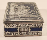 Vintage Mid Century Blue Riley's Toffee Medieval Huntsman Falcons Brothers Tin Metal Container Halifax England