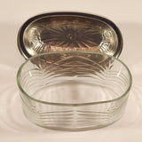 Glass Butter Dish with Embossed Silver Plated Lid