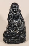 Inuit Eskimo with Bear Cub Kitunenakui-Kimiklu Canada 6 1/2" Heavy Carved Black Soapstone Sculpture