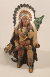 Aboriginal Native Indian Chief with Headdress Pulling Sleigh 10 1/2" Ceramic Sculpture