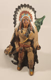 Aboriginal Native Indian Chief with Headdress Pulling Sleigh 10 1/2" Ceramic Sculpture