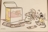 Vintage 1980s Alain Boisjoly Clumsy Skateboarder Mouse Nurse with Giant Bandage 8" x 10" Framed Art Print