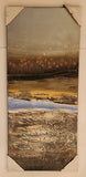 Textured Abstract Gold and Silver Landscape with Flowers and Small Creek 15 1/2" x 36" Art on Canvas