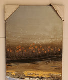 Textured Abstract Gold and Silver Landscape with Flowers and Small Creek 15 1/2" x 36" Art on Canvas